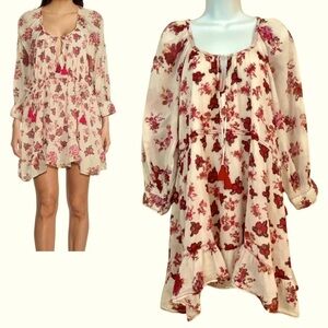 Free People Camella Floral Print Mini Dress Size Small Ivory Red Lightweight